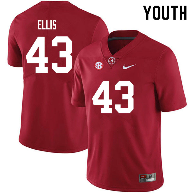 Alabama Crimson Tide Youth Robert Ellis #43 Crimson NCAA Nike Authentic Stitched 2021 College Football Jersey VS16O47ZN